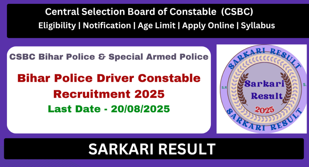Bihar Police Constable Driver Recruitment 2025 Out for 4361 Post - Sarkari Result
