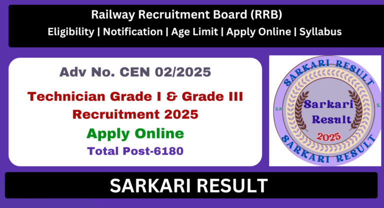 RRB Technician Recruitment 2025 Notification Out for 6180 Vacancies