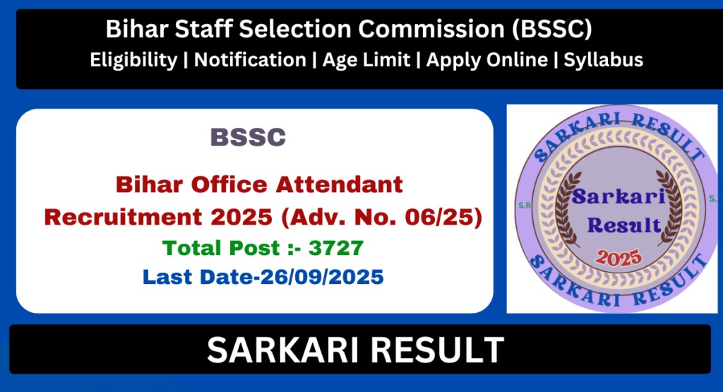 BSSC Office Attendant Recruitment 2025 - Apply Online For 3727 Post