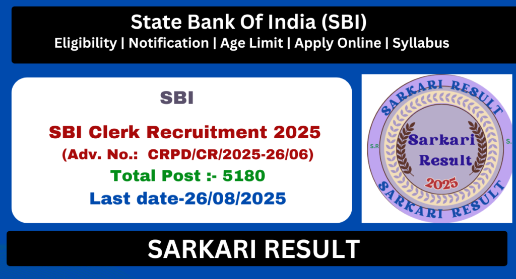 SBI Clerk Recruitment 2025 - Apply Online For 5180 Post