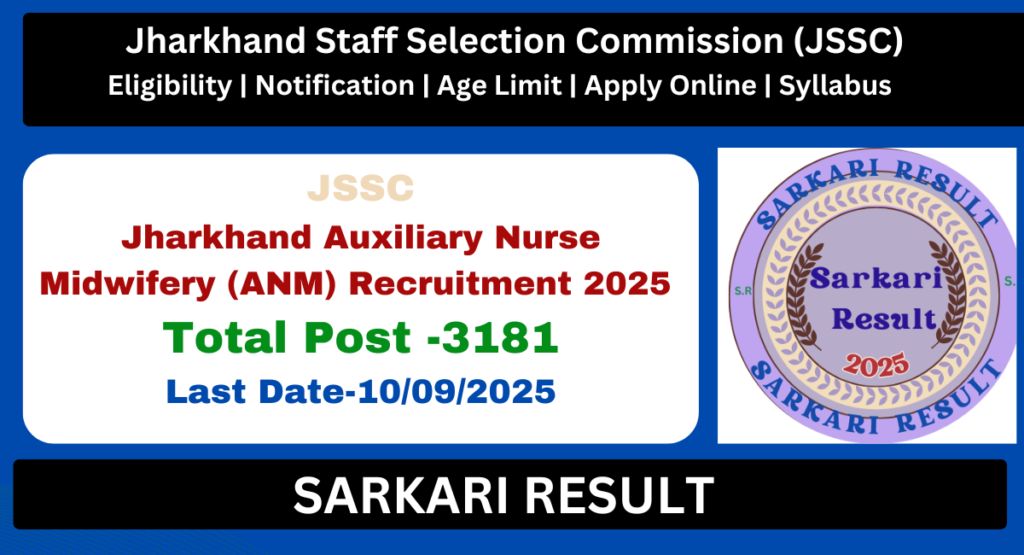 JSSC ANM Vacancy 2025 - Apply Online for 3181 Post