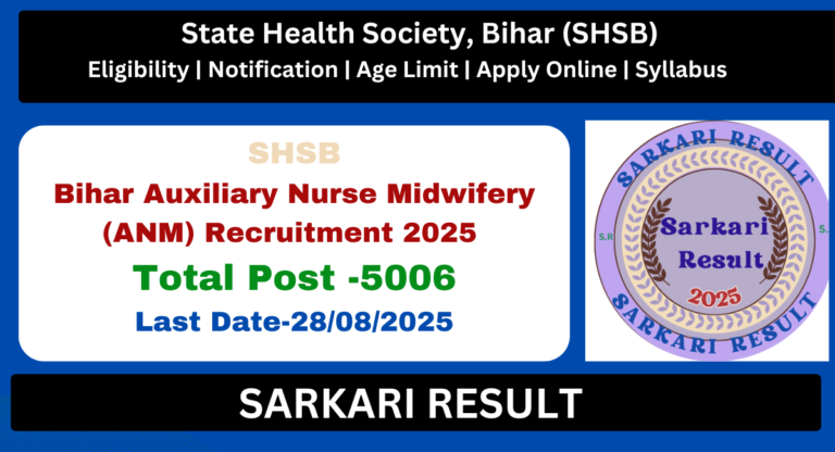 Bihar ANM Vacancy 2025 - Apply Online for 5006 Post
