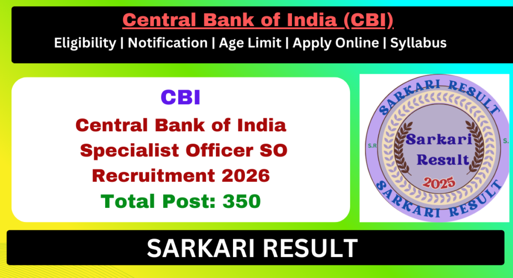 Central Bank Of India SO Recruitment 2026