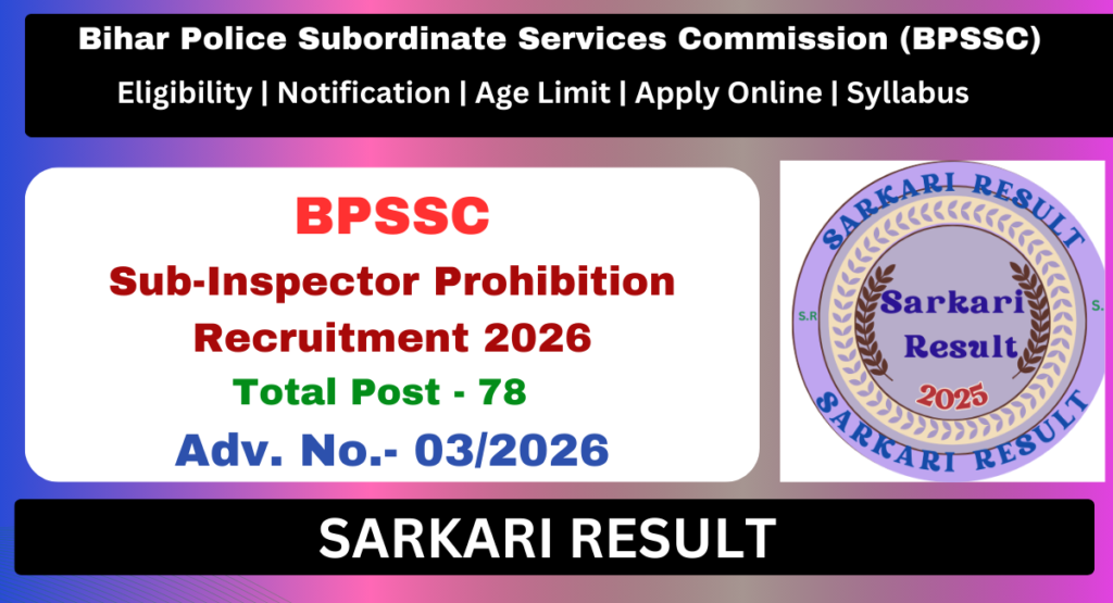 BPSSC Bihar Police Sub-Inspector Prohibition Recruitment 2026