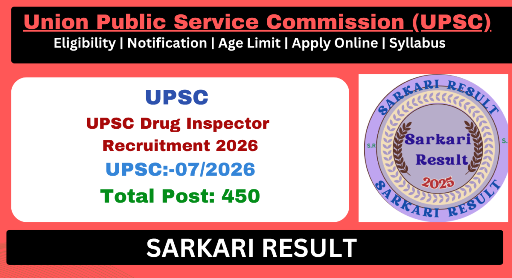 UPSC Drug Inspector Recruitment 2026