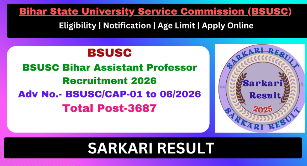 Bihar BSUSC Assistant Professor Recruitment 2026