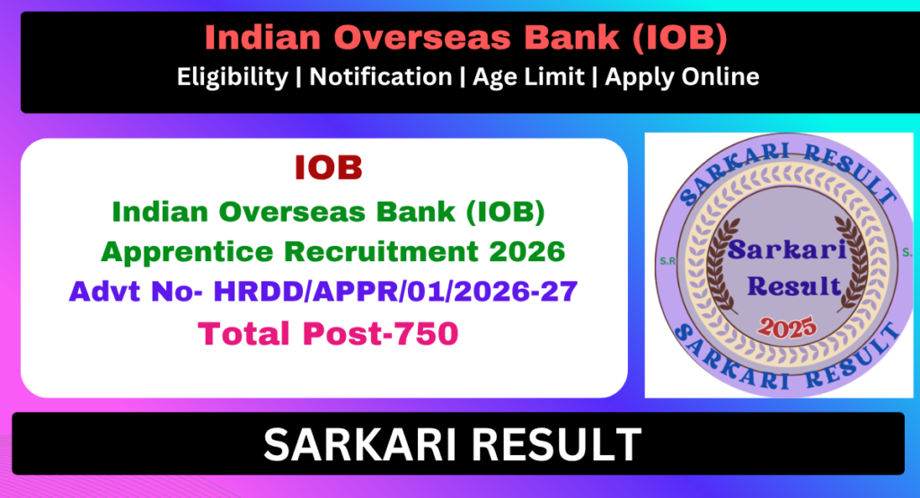 Indian Overseas Bank (IOB) Apprentice Recruitment 2026