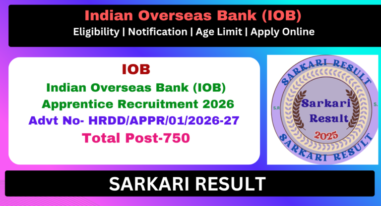 Indian Overseas Bank (IOB) Apprentice Recruitment 2026