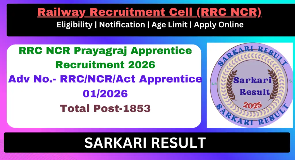 RRC NCR Prayagraj Apprentice Recruitment 2026, Apply Online for 1853 Post- Sarkari Result