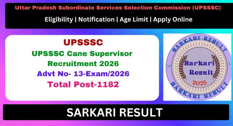 UPSSSC Cane Supervisor Recruitment 2026