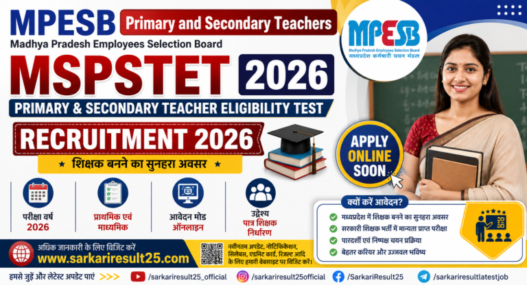 MPESB Primary and Secondary Teacher MSPSTET Online Form 2026